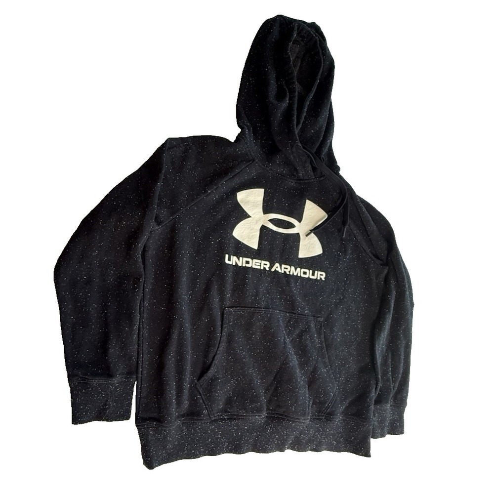 Under Armour Hoodie Sweatshirt‎ Mens Large Black Pullover Speckled Loose-